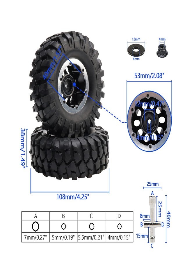 Rchobbytop 4-Pack 1.9 Inch OD 108mm Tires and 12mm Drive Hex Wheel Rims for 1/10 RC Rock Crawler Short Course Truck Traxxas Slash 4x4 VXL VKAR Redcat SCX10 CC01 RC4WD D90 - Image 2